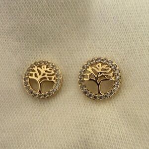 14k Gold plated cubic zirconiaTree of Life Elegant Women’s Classic Stud Earrings